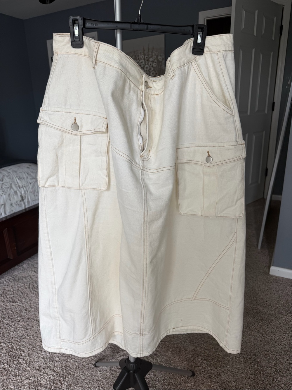 Cider Cream Utility Skirt with Contrast Stitching